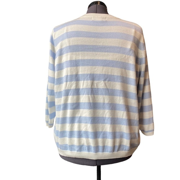 Sag Harbor Women plus size 3X pull-on faux button knit sweater blue white stripe - Picture 5 of 8